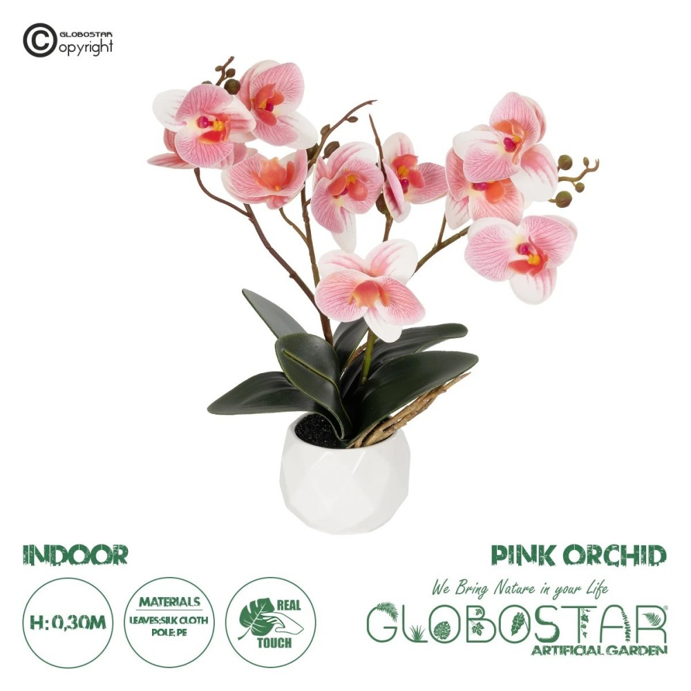 GloboStar® Artificial Garden PINK ORCHID 21075 Διακοσμητικό Φυτό Ροζ Ορχιδέα  Υ30cm